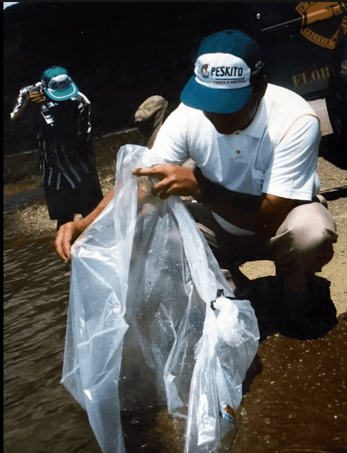 Reinold Baudisch, my father, letting go of fish hatchlings into the Represa do Capivari – PR.